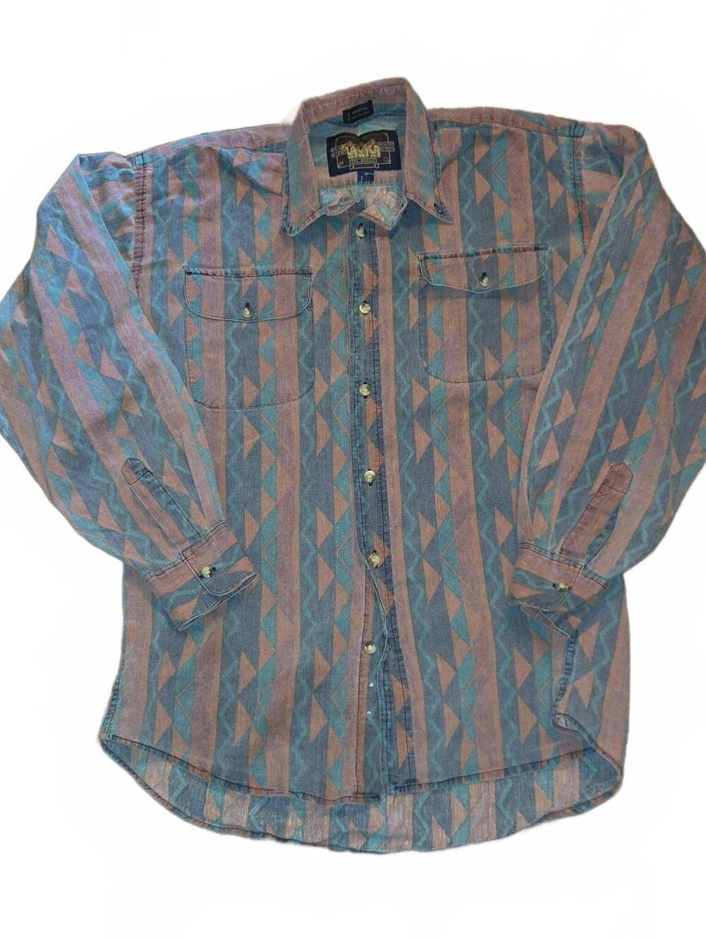 Vtg 90s Chaps Ralph Lauren Mens Medium Faded Western Striped Button Down Shirt